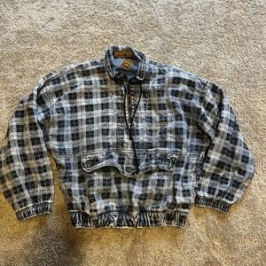 Vintage 90s Quiksilver 1/2 Zip Flannel Anorak Pullover  Mens‎ Small Grunge